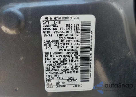 2018 Nissan Rogue Sl из США, поврежденный, VIN JN8AT2MT6JW487249